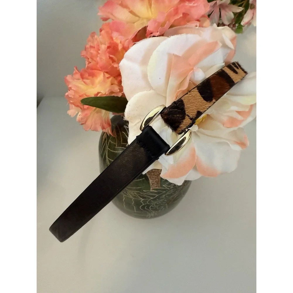 Banana Republic Dyed Calf‎ Hair Faux Leather Brown Skinny Belt Leopard Print XS